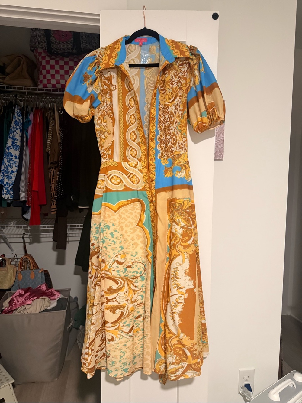 Flying Tomato Blue and Gold Patterned Maxi Dress